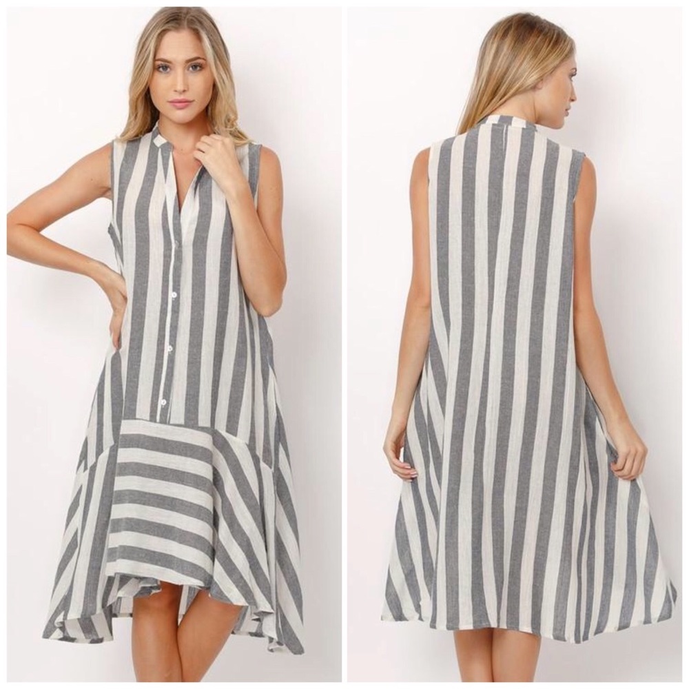 ❗️LAST 1❗️Navy Striped Drop Waist Midi Dress - Picture 3 of 4